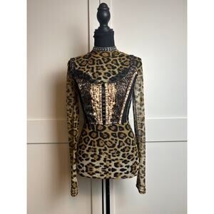 Victoria’s Secret animal print lace corset black sheer eyelash lace bustier